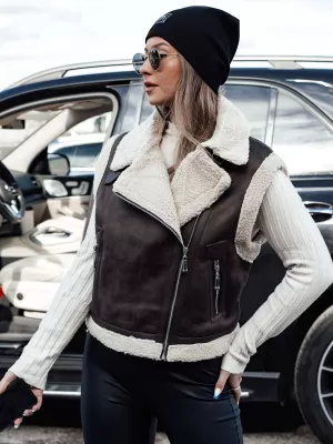Жилетка DSTREET WOOLZIP TY4746 ČERNÁ/KARAMELOVÁ ЧЕРНО/КАФЯВО