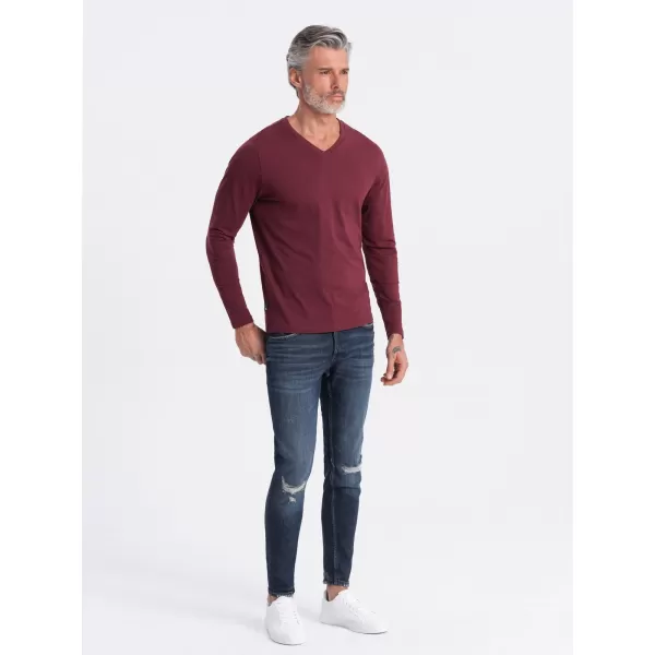  Мъжки t -риза с дълъг ръкав OMBRE OM-LSBL-0108 MAROON 