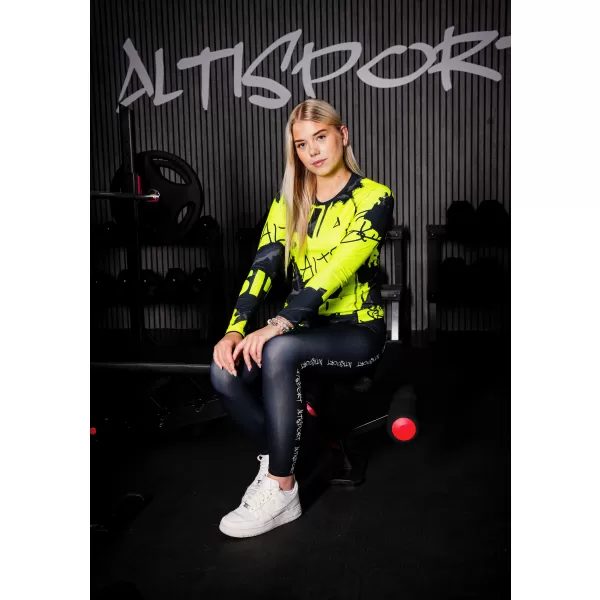  Дамска първокласна функционална тениска с дълъг ръкав ALTISPORT VOJ/ALW076TR03 ЧЕРНО/ФЛУО ЖЪЛТО 