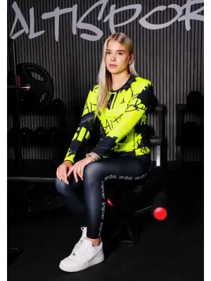 Дамска първокласна функционална тениска с дълъг ръкав ALTISPORT VOJ/ALW076TR03 ЧЕРНО/ФЛУО ЖЪЛТО