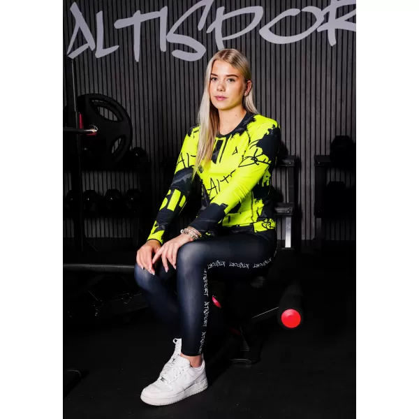  Дамска първокласна функционална тениска с дълъг ръкав ALTISPORT VOJ/ALW076TR03 ЧЕРНО/ФЛУО ЖЪЛТО 