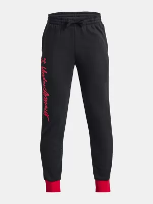 Спортни панталони за момчета UNDER ARMOUR RIVAL FLEECE SCRIPT JGRS 1379789-001 ЧЕРЕН