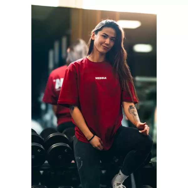  Овърсайз тениска GYM ESSENTIALS 381 ТЪМНО ЧЕРВЕНО Nebbia 